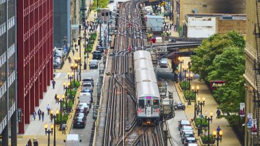 Trenin görüntüsü, büyük, şehir içi Chicago turizm transit ve seyahat, ulaşım...