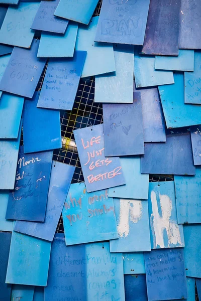 Blue Mosaic Community Messages Tiles Outdoor Art Installation Indianapolis Indiana — Stock Photo, Image