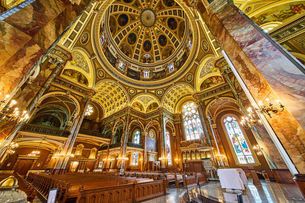 Grand Interior View of Basilica of St Josaphat in Milwaukee, Showcasing Ornate Architectural Details and Religious Artistry, 2023