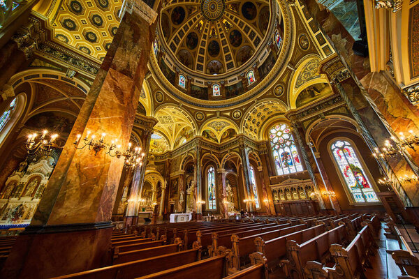 Serene View of the Ornate Interior of Basilica of St Josaphat in Milwaukee, Wisconsin - A Blend of Spiritual Grandeur and Architectural Artistry