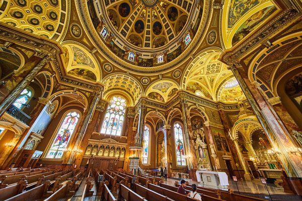 Breathtaking Interior of 2023 Basilica of St Josaphat in Milwaukee, Showcasing Christian Iconography and Majestic Stained Glass Windows