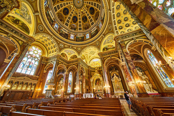 Majestic Interior of Basilica of St Josaphat in Milwaukee, Showcasing Ornate Religious Artistry and Architecture