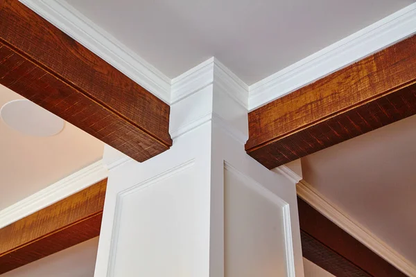 Elegant Crown Molding Meets Rustic Wooden Beam in High-End Residential Interior Design, Indiana 2015