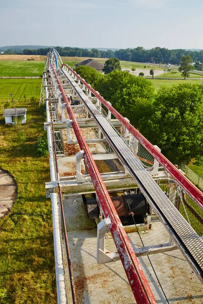 Rusty Roller Coaster Track Clear Blue Sky Fun Spot Indiana — Zdjęcie stockowe