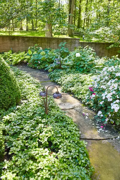 Sunny Garden Pathway with Flora in Fort Wayne, Indiana - A Serene Private Green Space