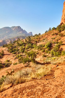 İzli Güneşli Çöl Manzarası ve Rocky Peaks, Sedona, Arizona, 2016