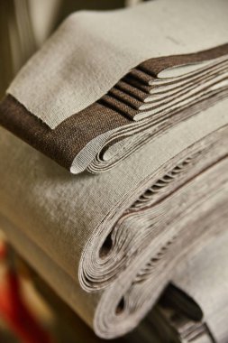 2017 'de Fort Wayne Fabrikası' ndaki Yığılmış Keten Kumaş 'ın Yakın Görüntüsü, İşçilik ve İç Tasarım