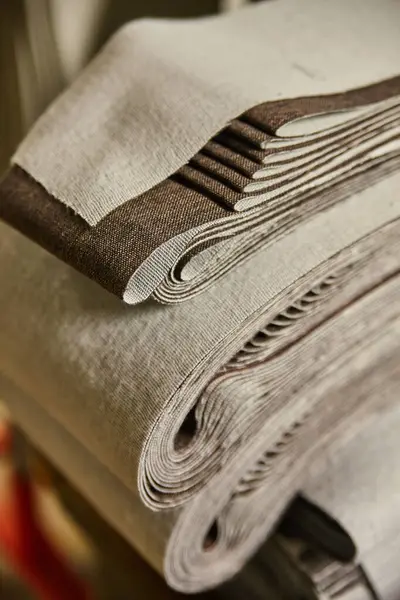 2017 'de Fort Wayne Fabrikası' ndaki Yığılmış Keten Kumaş 'ın Yakın Görüntüsü, İşçilik ve İç Tasarım