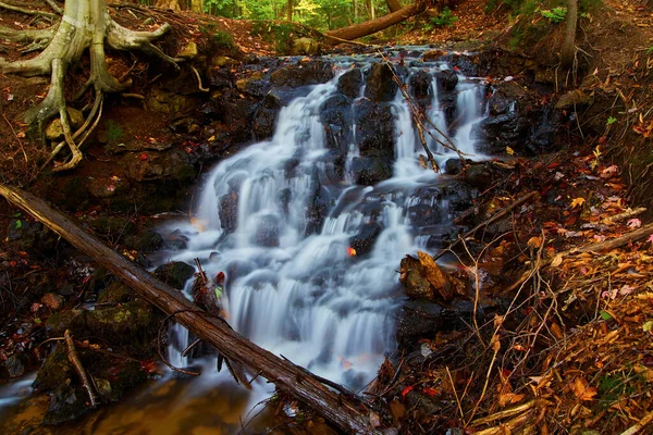 Autumnal Serenity Alger Falls Michigan Tranquil Long Exposure Forest Waterfall — Stock Photo, Image