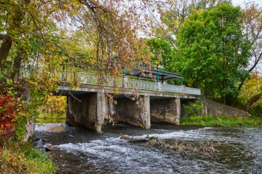 Homer, Michigan 'da Temiz Nehir Üzerindeki Huzurlu Sonbahar Köprüsü