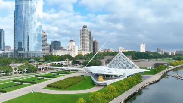 Milwaukee Wisconsin Havadan Çekilmiş Fotoğrafı Milwaukee Sanat Müzeleri Modern Mimari — Stok video