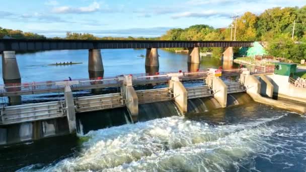 Vue Aérienne Fixe Barrage Argo Sur Rivière Huron Ann Arbor — Video