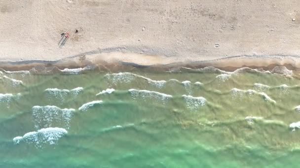 Luchtfoto Van Serene Lake Michigan Beach Chicago Illinois Levendige Menselijke — Stockvideo