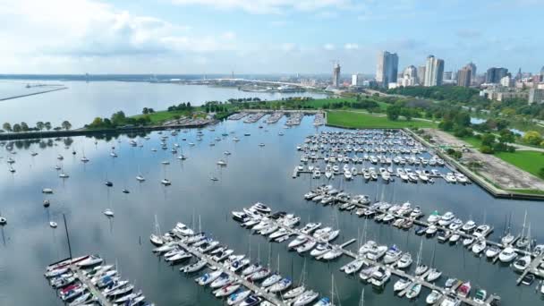 Milwaukee Wisconsin Deki Mckinley Limanı Limanı Ndan Havadan Uçmak Açık — Stok video