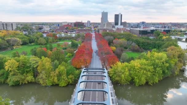 Aerial Fly Martin Luther King Memorial Bridge Fort Wayne Indiana — Video Stock
