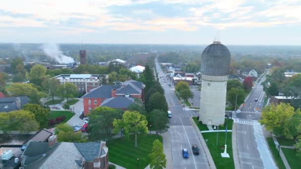 Aerial View Ypsilanti Michigan Showcasing Iconic Water Tower Tracking Shot — Stock Video