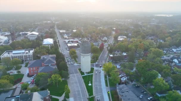 Ypsilanti Michigan Hava Yayı Güneş Doğarken Ikonik Kulesini Yakalıyor Mimarlık — Stok video