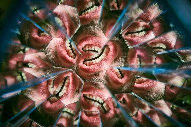 Kaleidoscopic Smiles: A mesmerizing blend of human expressions, teeth and facial details morph into a floral pattern of happiness in Fort Wayne, Indiana. clipart