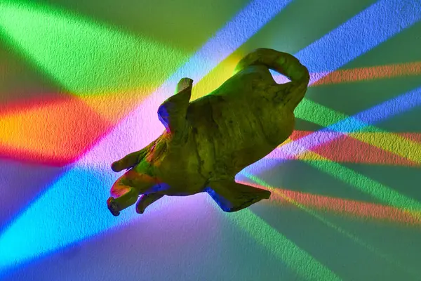Basitlikteki canlı spektrum: Fil figürü Fort Wayne, Indiana 'da renk teorisini keşfeden, sanatsal bir ekranda gökkuşağı gölgesi oluşturan.
