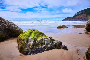 Oregon 'daki huzurlu Hint Sahili, yosun kaplı kayaların, altın kumun ve hareketli mavi okyanusa karşı kurulu dramatik bir orman uçurumunun güzelliğini yakalar. Huzur, yalnızlık ve huzur temaları için mükemmel.