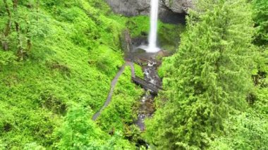 Hava Çekimi: Columbia Gorge, Oregon 'daki Latourell Falls' u keşfedin. Video görkemli çağlayanı, yemyeşil çevreyi ve bereketli yeşilliğin ortasındaki keşfi davetkar patikaları yakalıyor.