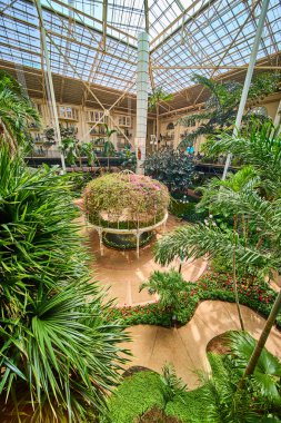 Discover a serene oasis in the lush tropical atrium of Gaylord Opryland, Nashville. Revel in the vibrant blooms, elegant gazebo, and tranquil paths bathed in natural light for ultimate relaxation.