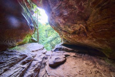 Hocking Hills, Ohio 'daki büyüleyici Rock House' u keşfedin. Yıpranmış kaya oluşumları ve yemyeşil alanlar arasındaki bu dingin patika keşfi davet ediyor ve doğanın huzurunu yakalıyor..