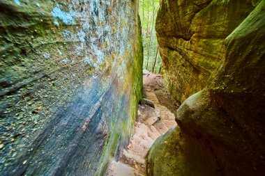 Explore the enchanting Cantwell Cliffs at Hocking Hills Ohio. Navigate the stone steps of Fat Womans Squeeze and immerse yourself in the serene beauty of this fall hiking trail. clipart