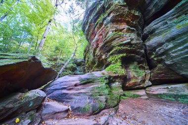 Hocking Hills, Ohio 'daki Rock House' un ebedi güzelliğini tecrübe edin. Bu yemyeşil orman manzarası canlı yeşillikleri ve yükselen kaya oluşumlarını ön plana çıkarıyor. Doğa aşıkları ve doğa kaşifleri için mükemmel..