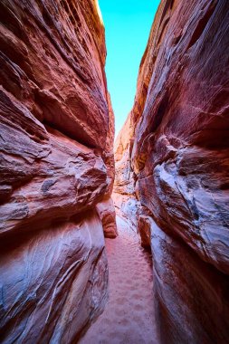Nevada Moapa Vadisi 'ndeki dar bir kanyonun çarpıcı güzelliğini keşfedin. Heyecanlı kumtaşı renklerine ve Ateş Vadisi 'nin dolambaçlı yollarına hayran kaldım. Maceralar ve doğa aşıkları için mükemmel..