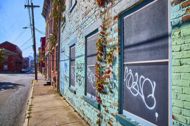 Cincinnati 'nin cazibesini keşfedin. Renkli duvar yazıları, tarihi tuğla binalar ve doğa ile dolu canlı bir sokak sahnesi.