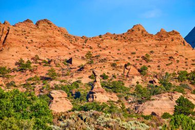 Bask in the breathtaking beauty of Kolob Canyon in Zion National Park. Marvel at the striking red rock formations and resilient greenery under a vast blue sky, a perfect escape for nature lovers. clipart