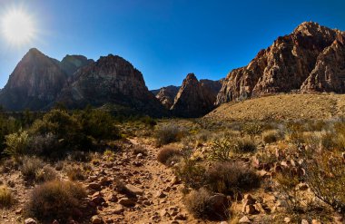 Las Vegas 'taki Red Rock Kanyonu' nun nefes kesici güzelliğini keşfedin. Yükselen kayalık oluşumlar ve canlı güneş ışığı bu çöl manzarasını macera ve doğa severler için mükemmel bir kaçış noktası yapıyor..