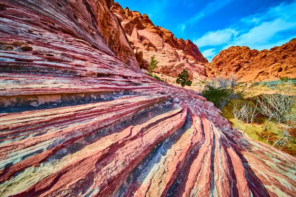Nevada, Calico 'daki Red Rock Kanyonu' nun canlı çizgili kaya yüzeylerini araştırın. Bu zamansız çöl manzarasında parlak mavi gökyüzüne karşı renklerin çarpıcı etkileşimini yakalayın.