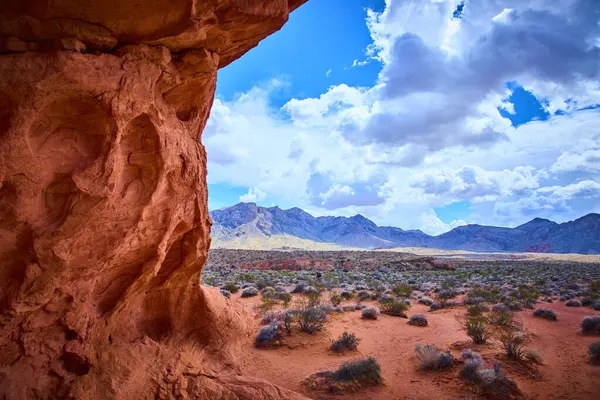 Nevadas Ateş Vadisi 'ndeki Moapa Vadisi' nin dingin güzelliğini görün. Yüksek kızıl kaya kayalıkları ve uçsuz bucaksız bir çöl manzarası canlı mavi gökyüzü altında macera ve keşiflere davetiye çıkarıyor..