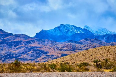 Las Vegas yakınlarındaki Charleston Dağı 'nın nefes kesici güzelliğini keşfedin. Karla kaplı zirveler kurak çölle buluşur ve Nevada 'nın vahşi doğasında şaşırtıcı bir doğa zıtlığı yaratır..