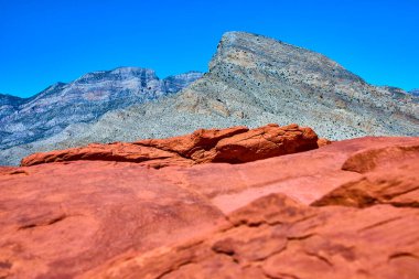 Las Vegas 'taki Red Rock Kanyonu' nun çarpıcı kızıl kaya oluşumlarını araştırın. Parlak renklere ve berrak mavi gökyüzünün altındaki engebeli dağlara hayret ediyorum. Doğal güzellikleri sergilemek için mükemmel..