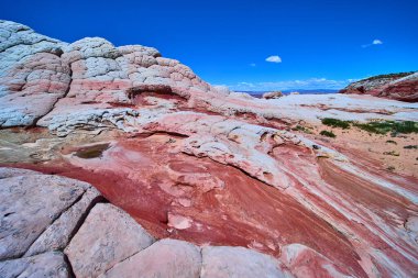 Beyaz cep, Vermilion Cliffs Ulusal Anıtı Arizona 'da berrak mavi bir gökyüzünün altında canlı, girdap şeklinde kum taşı oluşumları ve kubbe şeklinde kayalar Amerikan halkının saf güzelliğini ve zamansız harikasını gözler önüne seriyor.