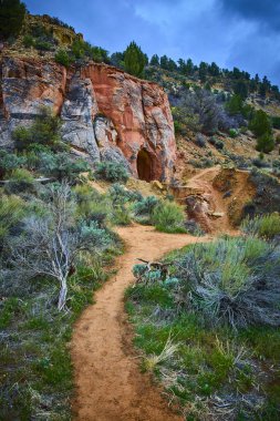 Huysuz çöl izleri, bilge çalıların arasından Kanab Utah yakınlarındaki Ejderhanın Göbeği 'ndeki kırmızı kumtaşı kayalıklarına doğru esiyor. Bu da macera yalnızlığını ve Amerika' nın güneybatısının vahşi güzelliğini çağrıştırıyor.