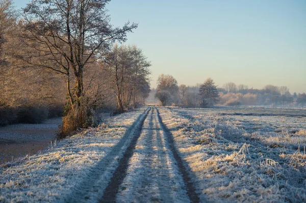 A deserted countryside path on a cold, wintersday.