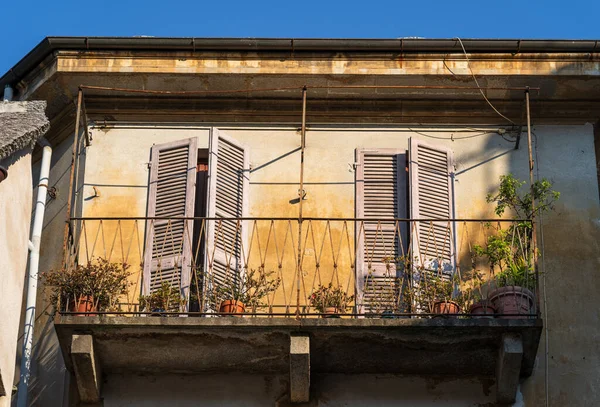 Balcony Facade Old Building City Center Domodossola Italy — Stock Photo, Image