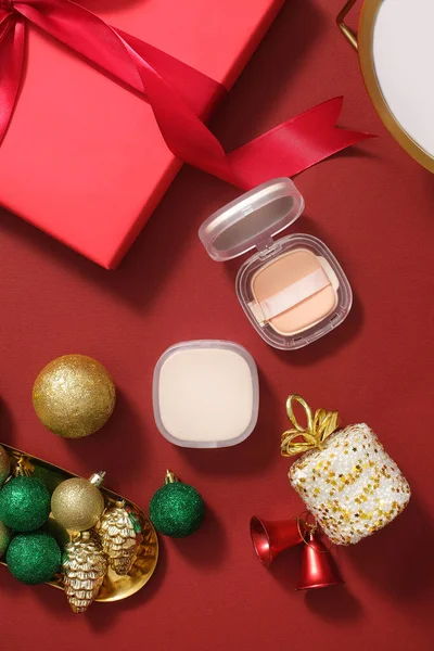 Scène Voor Reclame Cosmetica Product Met Kerst Concept Een Unbranded — Stockfoto