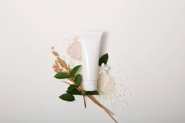 Close Unlabeled Cosmetic Tube Rice Bran Powder Whole Rice Green — Stock Photo, Image