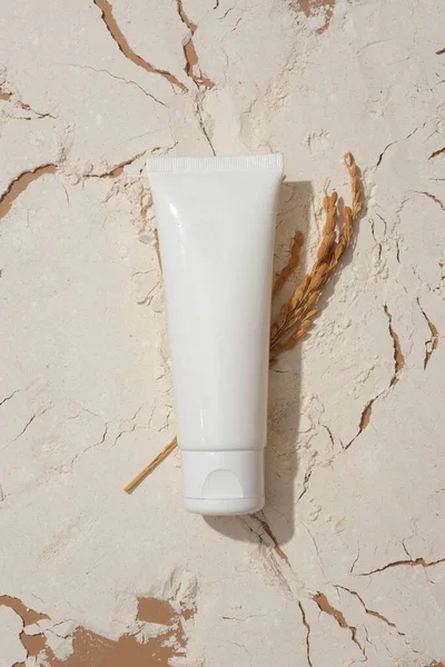 Close Cosmetic Tube Background Filled Rice Bran Powder Rice Bran — Stock Photo, Image