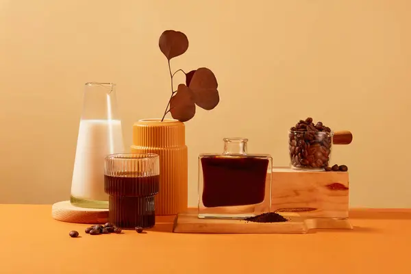 Glasses Containing Black Coffee Milk Showcasing Diverse World Coffee Highlighting — Stock Photo, Image