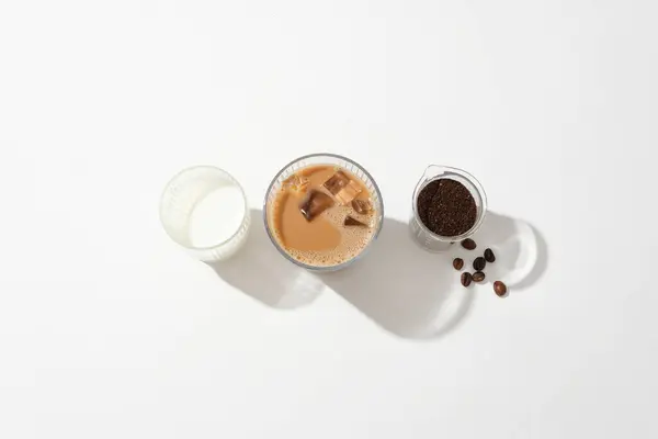 Cup Milk Cup Milk Coffee Beaker Containing Coffee Powder White — Stock Photo, Image