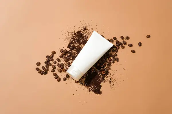 Unlabeled Cosmetic Tube Placed Top Coffee Beans Coffee Powder Brown — Stock Photo, Image