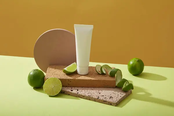 Bottiglie Plastica Non Etichettate Poste Piattaforma Rettangolare Mattoni Lime Lime — Foto Stock