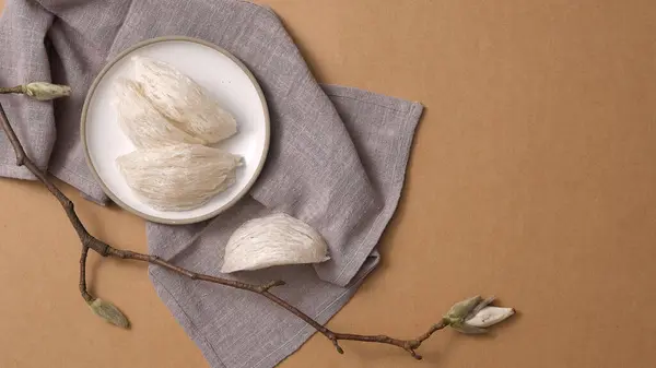 Healthcare Food Edible Bird Nest Raw Dishes Gray Handkerchief Flower — Stock Photo, Image