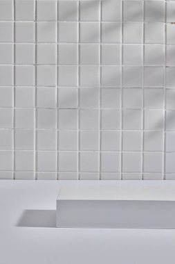 Mozaik bir arka planda dikdörtgen kaidesi gösterilir. Sağ tarafta tropik yaprak gölgesi var. Minimum podyum ekranında sahne gösterisi